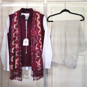 Gap Linen Crop Trousers, White Top, Sleeveless Vest, & Scarf Bundle, SZ 12/Lg